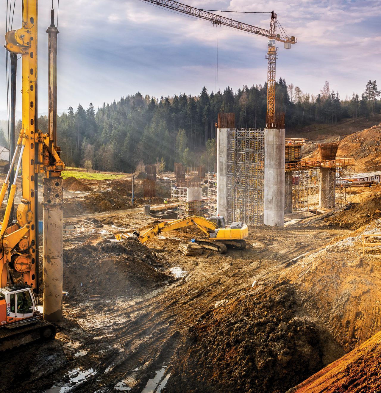 Structural testing on pile driving at construction site 