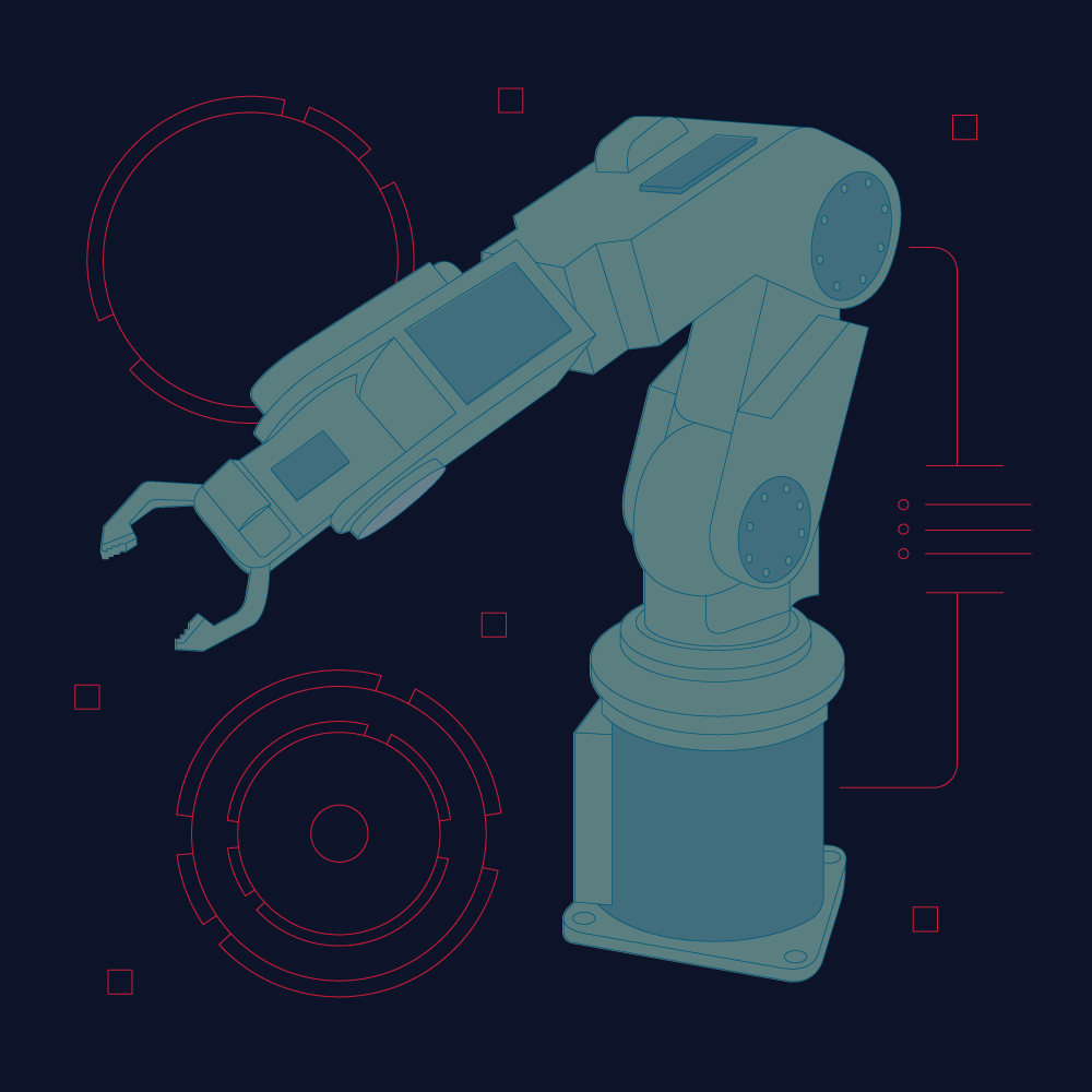 Illustration of a robotic arm that is used on manufacturing lines.