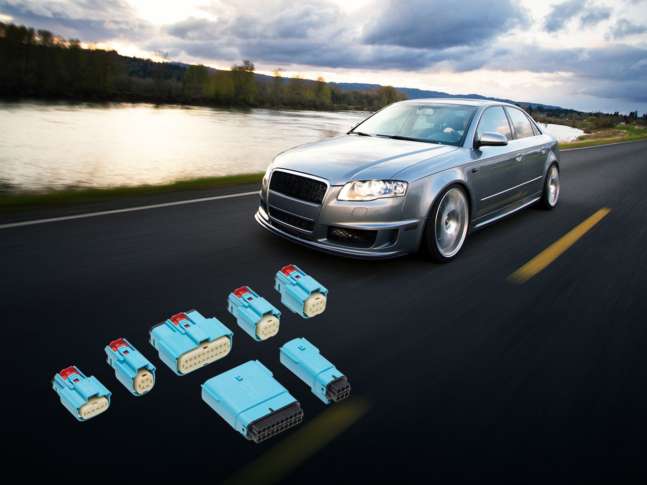 Molex MX150 Mid-Voltage Connectors Featured with a Vehicle on the Road 