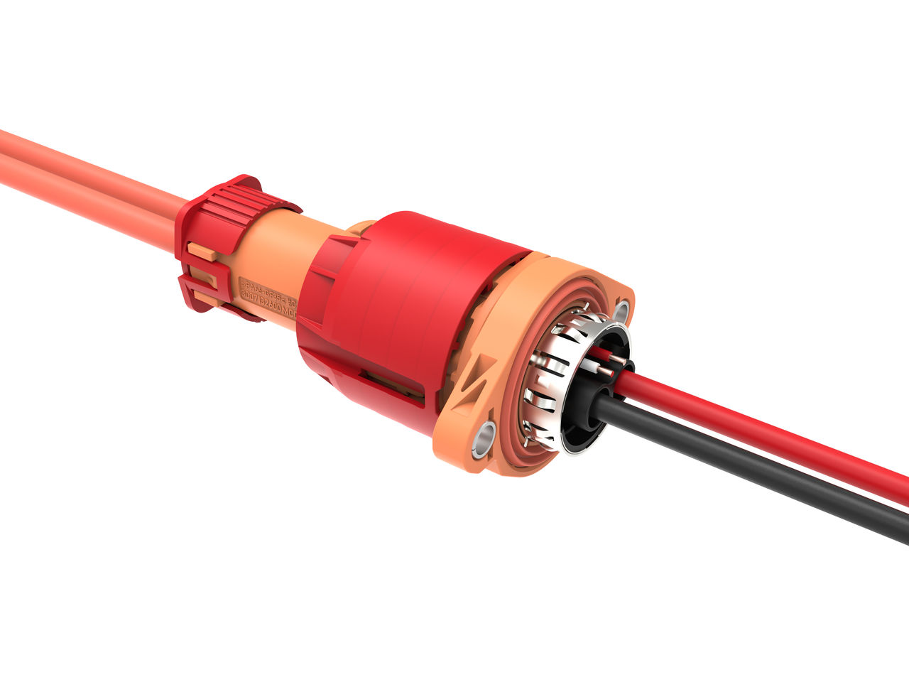Mated eHV60 high-voltage automotive connector and vertical header