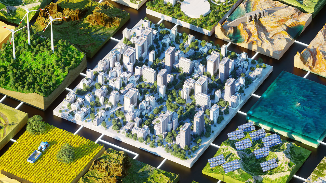 Grid with renewable energy sources.