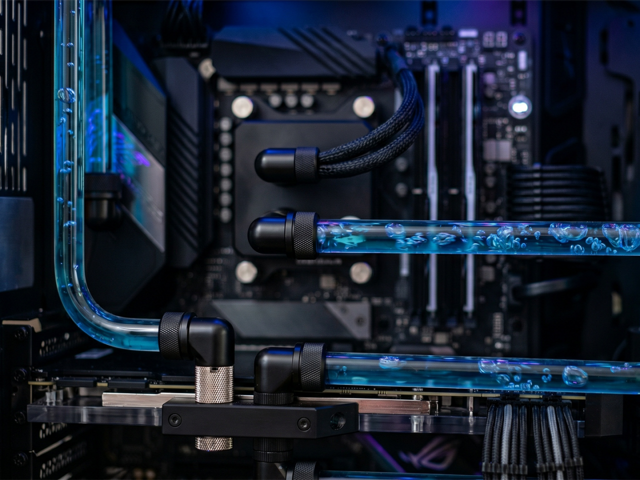 Data center server rack featuring liquid-cooled power busbars for high-density AI infrastructure.