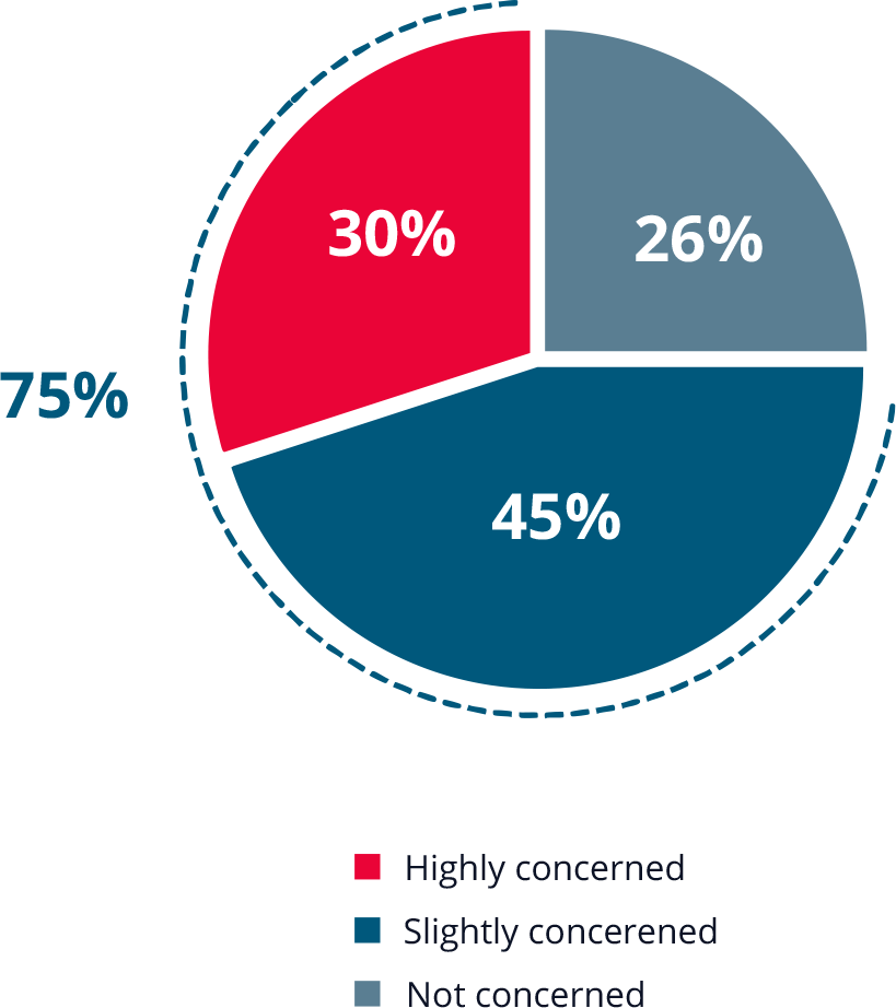 Pie chart showing 75% of respondents are concerned about their company’s reliability reputation. 