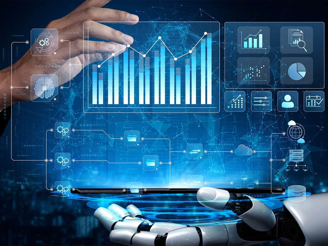 An automated analytics dashboard monitoring humanoid robotic performance.