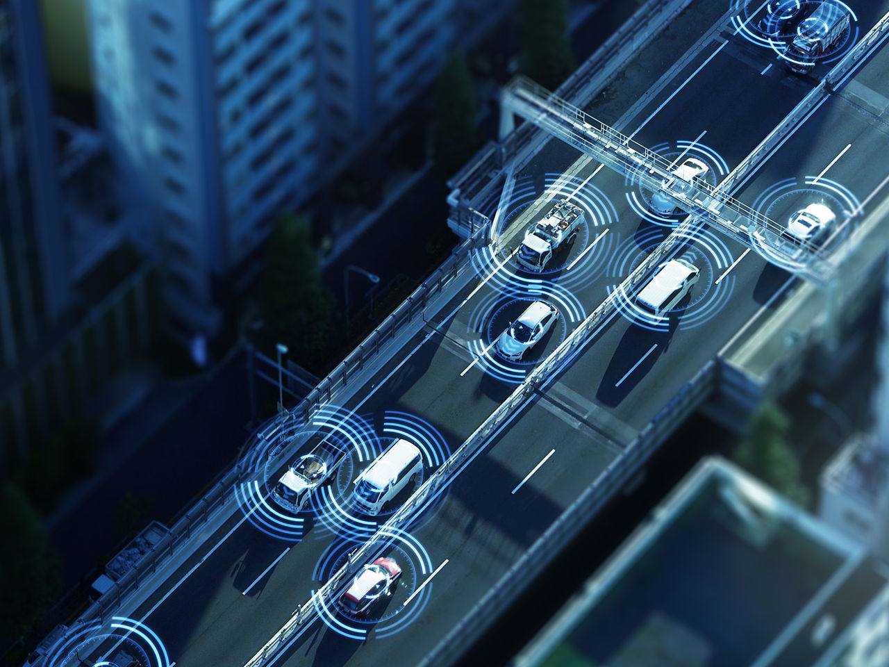 Conceptual representation of connected and autonomous vehicles.