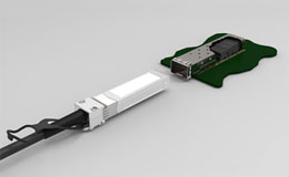 SFP-DD Connector header on a PCB with a mating receptacle.