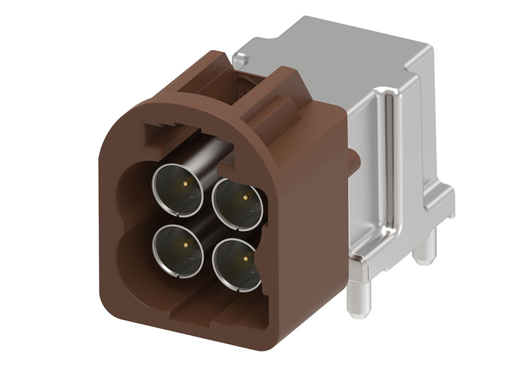 High-Speed FAKRA-Mini (HFM) right-angle quad header. 