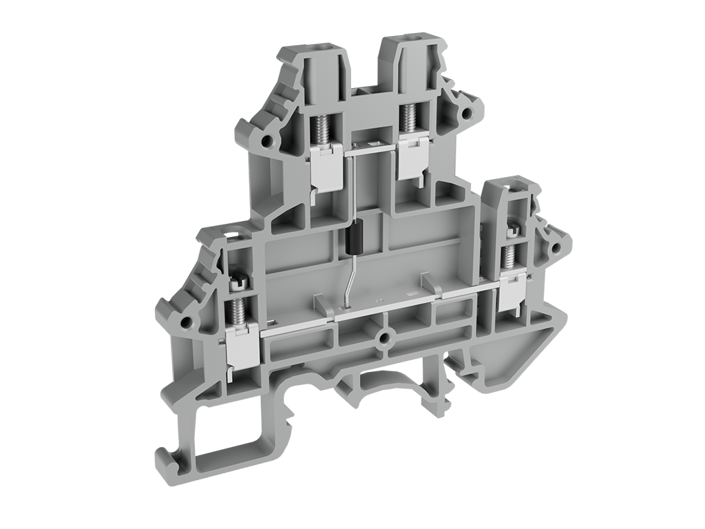 Double level diode DIN rail terminal block with screw connection.