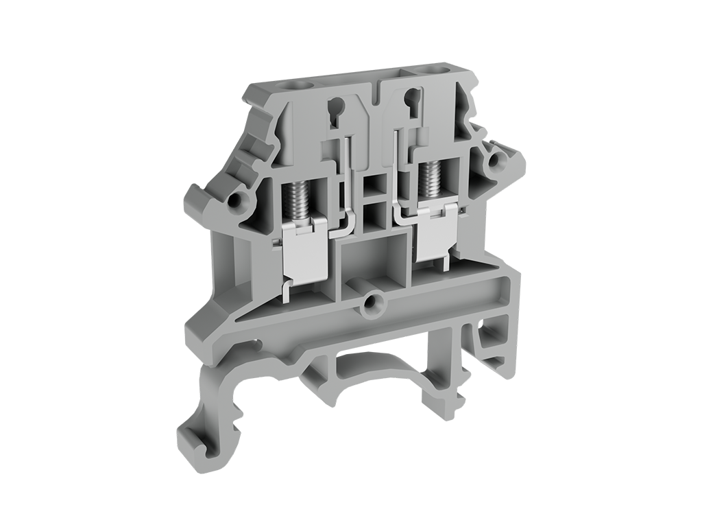 Single level disconnect DIN rail terminal block with screw connection.