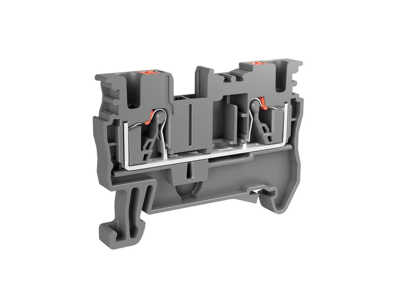 Single level feed-through terminal block with push-in design for secure connections.