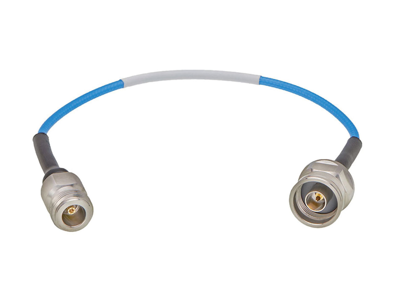 Molex Cardinal Flex cable with N-type straight plug to N-type straight jack, rated for 500 mating cycles.