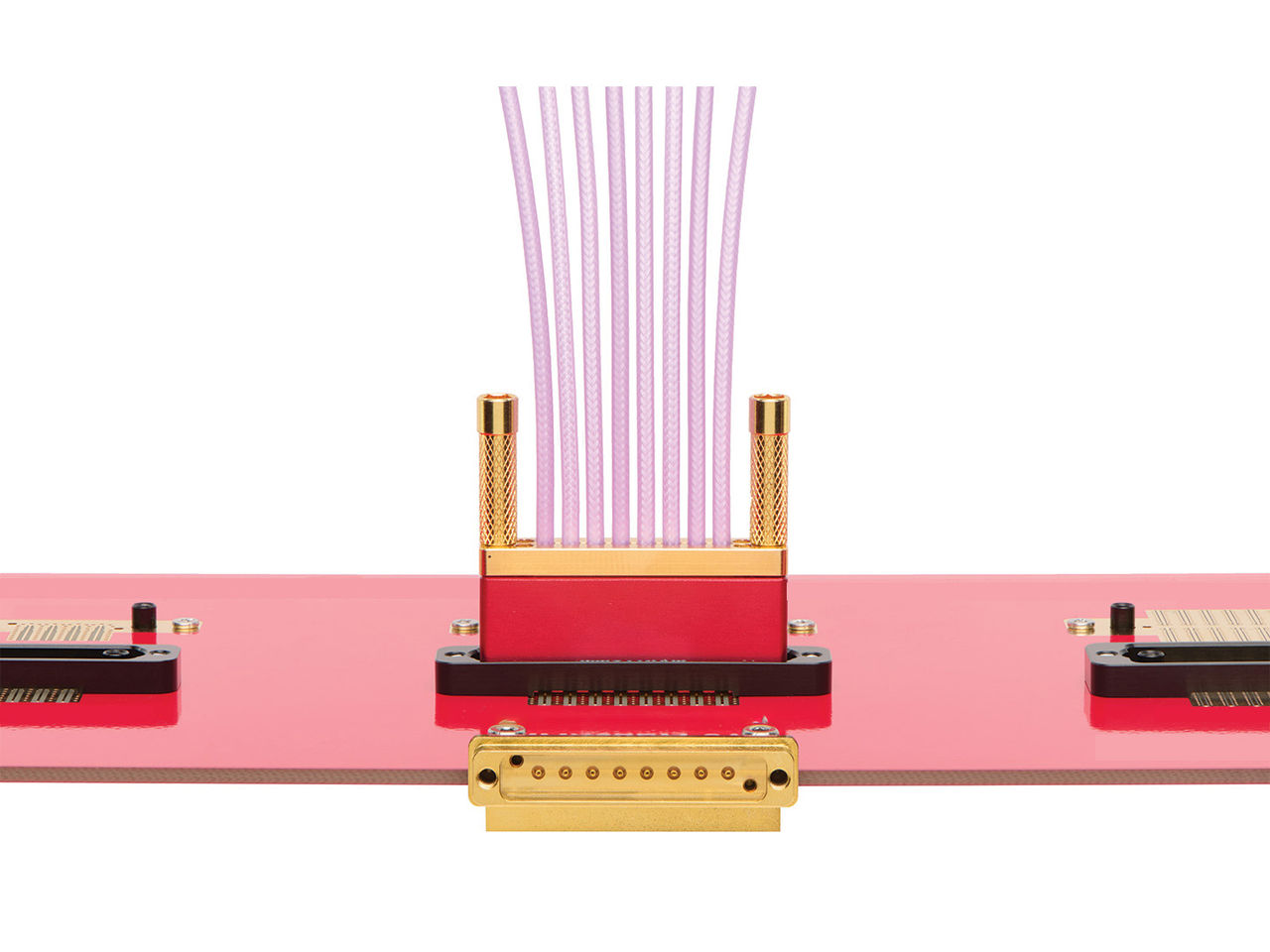 Molex Cardinal multi-port 1x8 solutions showing a cable assembly and connector with edge-mount and vertical PCB terminations.