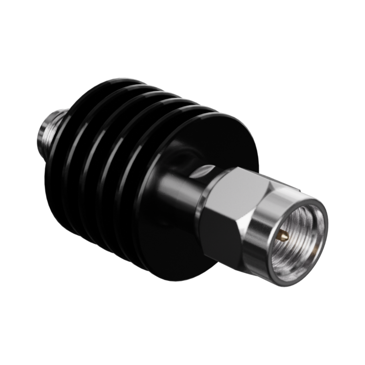Molex SMA RF Coaxial Attenuator, plug to jack, straight, 18 GHz, 5 Watt, 6 dB.