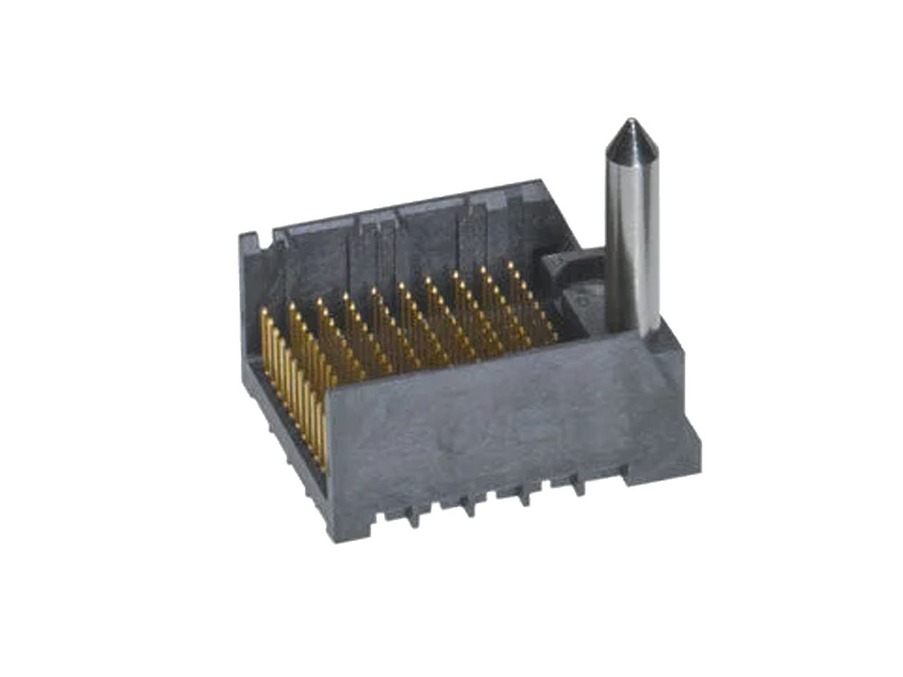 Impact Backplane Connector with a guide post that aligns to a mating hole to enforce correct orientation.