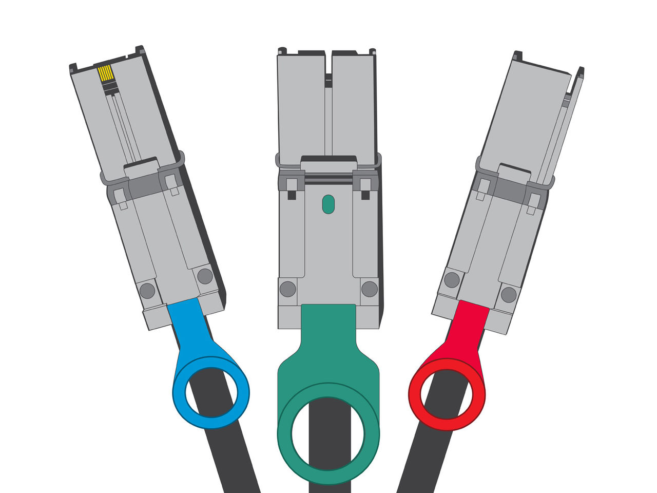 Molex iPass connectors featuring color coded tabs for identification protocols.